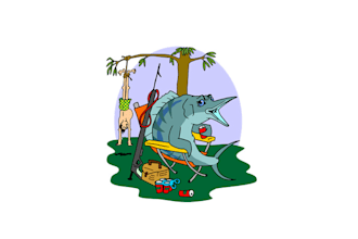 make t shirt and spearfishing cartoon themed logo