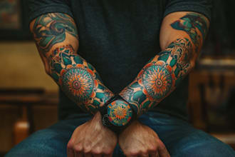 create sleeve tattoo design in geometric style