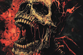 draw an brutal, dark, horror, metal art illustration