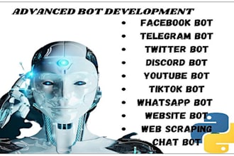 develop instagram api bot, youtube bot, tiktok bot, telegram bot