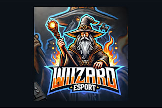 do unique wizard esport mascot logo with express delivery