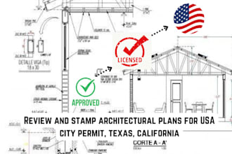 review and stamp architectural plans for USA city permit, texas, california