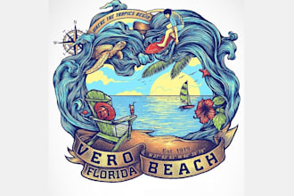 design beach themed t shirt  beach town logo