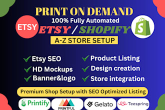 setup etsy, shopify print on demand store with printify, printful