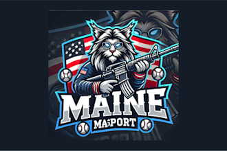 make modern maine coon esport mascot logo for your company