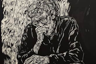 depict a personalized portrait in linocut technique
