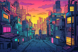 draw illustration of futuristic cyberpunk city