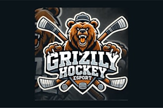 do creative grizzly hockey mascot logo with express delivery