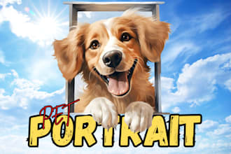 custom pet portrait digital art, animal watercolor illustration or pencil drawi