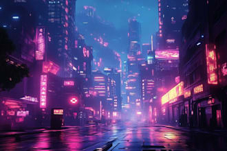 draw cyberpunk futuristic city art based on your idea