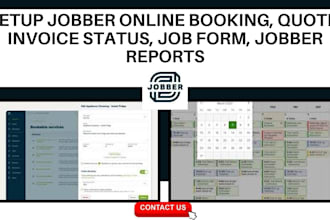 setup jobber online booking, quote, invoice status, job form, jobber reports