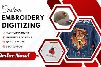 do embroidery digitizing into dst, pes, emb with in few hours