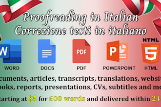 proofread and edit italian text