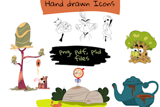 illustrate cute icons, doodles in hand drawn infographics