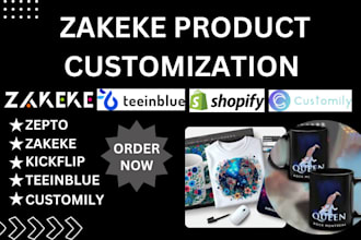 setup and customize zakeke, kickflip, teeinblue, customily product configurator