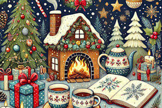 draw christmas caricatures, winter holidays cartoons