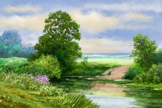 create landscape of digital watercolor