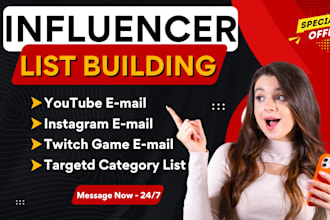 find instagram, youtube, twitch influencer leads list email research