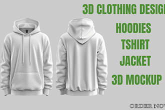 design 3d clothing 3d mockup of tracksuit, hoodie, tshirt with 360 rotation