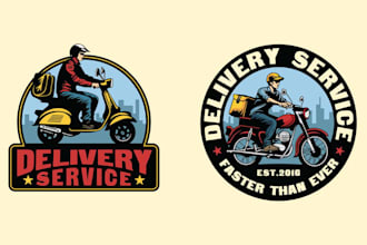 create vintage delivery man biker courier service logo