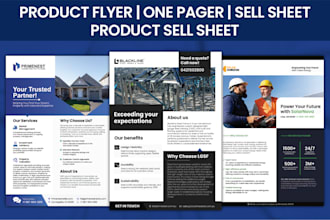 design product flyer, one pager, sell sheet, and product sell sheet