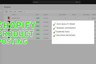 product listing on shopify and images editing