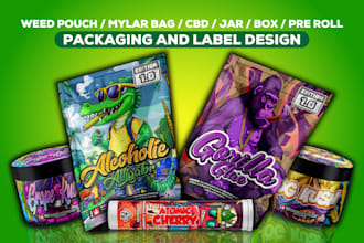 design unique weed pouch, mylar bag, jar and cannabis cbd packaging