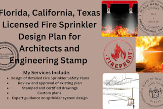 do fl, ca, tx USA licensed fire sprinkler plan for architect and engr stamp