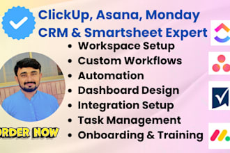 do project management on clickup, asana, monday crm,  smartsheet