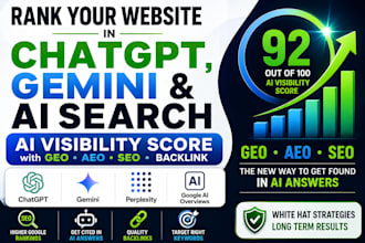 ai visibility score to rank website in chatgpt, gemini with GEO aeo SEO backlink