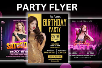 design party flyer, event flyer, church, food, sports, club, dj flyer or poster