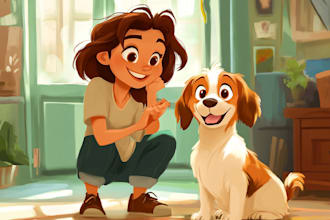 draw disney cartoon pet portrait in a cute  style
