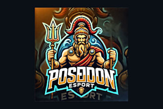 create legendary poseidon mascot logo for your company