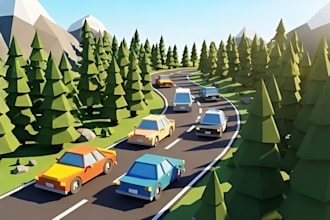 do low poly 3d model in blender or level design environment in unity