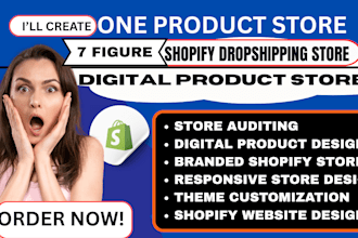 create one product shopify store, digital product shopify website development