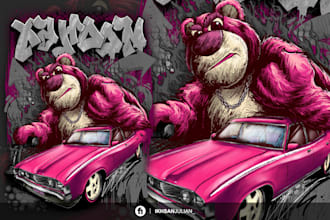 create car illustration in graffiti style
