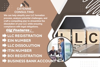 help with us llc registration, ein number ,boi report, and dissolve llc