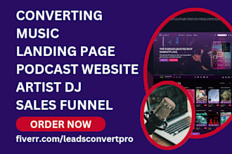 build music landing page podcast artist band website music leads dj sales funnel