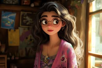do a portrait in semi realism disney cartoon style