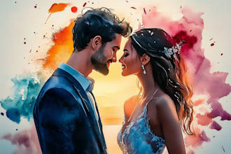 create amazing watercolor couple portraits