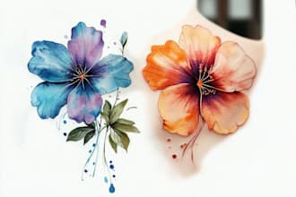 create a beautiful watercolor flowers tattoo design for you