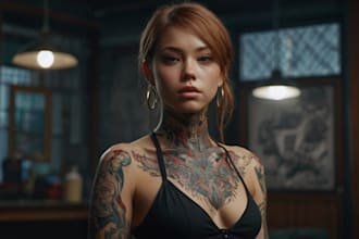 make custom tattoo design in realist, cartoon, anime style