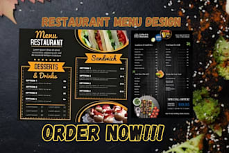 design an modern restaurant menu food flyer, menu card, digital menu