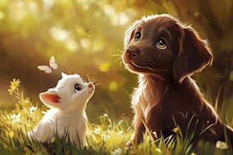 draw your pet portrait into cute disney style illustration