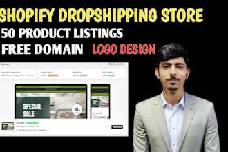 shopify dropshipping store setup with domain 50 listings