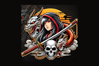 do modarn girl and demon skull mascot logo with vector file