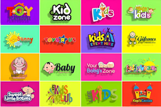 make a modern daycare, childcare, babyshop, school and kids logo