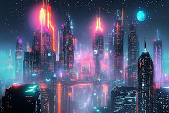 do sci fi illustration of futuristic cyberpunk city