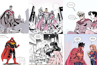draw comic book illustration, superhero cover storyboard graphic novel nsfw