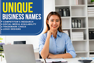 create 10 catchy business names, logo, slogan and, web design for your brand